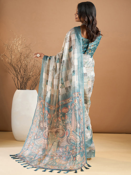 Saree Mall Women's Organza Light Blue Printed Designer Saree With Blouse Piece-SANKARI505