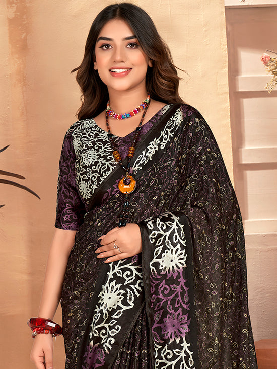 Saree Mall Women's  Blend Black Printed Designer Saree With Blouse Piece-SANTONI111