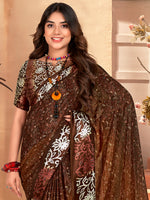 Saree Mall Women's  Blend Brown Printed Designer Saree With Blouse Piece-SANTONI113