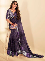 Saree Mall Women's  Blend Purple Printed Designer Saree With Blouse Piece-SANTONI114