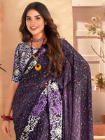 Saree Mall Women's  Blend Purple Printed Designer Saree With Blouse Piece-SANTONI114