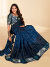 Saree Mall Women's  Blend Teal Blue Printed Designer Saree With Blouse Piece-SANTONI115