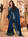 Saree Mall Women's  Blend Teal Blue Printed Designer Saree With Blouse Piece-SANTONI115