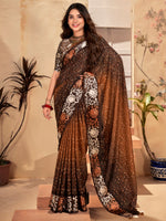 Saree Mall Women's  Blend Camel Brown Printed Designer Saree With Blouse Piece-SANTONI119