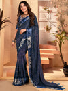 Saree Mall Women's  Blend Navy Blue Printed Designer Saree With Blouse Piece-SANTONI120