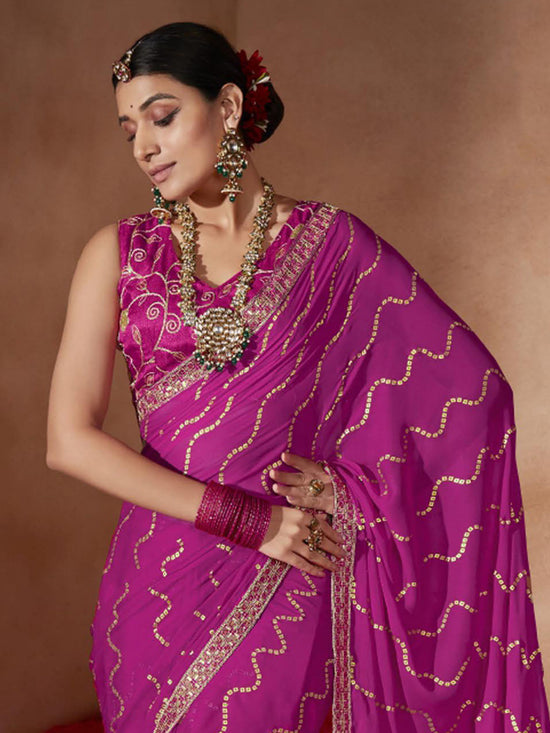 Saree Mall Women's Chiffon Pink Embellished Designer Saree With Blouse Piece-SANVI1001