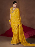 Saree Mall Women's Chiffon Yellow Embellished Designer Saree With Blouse Piece-SANVI1002