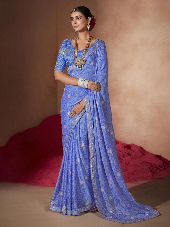 Saree Mall Women's Chiffon Blue Embellished Designer Saree With Blouse Piece-SANVI1003