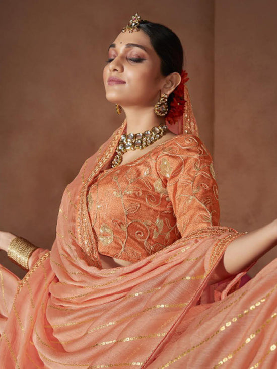 Saree Mall Women's Chiffon Peach Embellished Designer Saree With Blouse Piece-SANVI1007