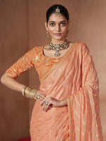 Saree Mall Women's Chiffon Peach Embellished Designer Saree With Blouse Piece-SANVI1007