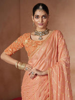 Saree Mall Women's Chiffon Peach Embellished Designer Saree With Blouse Piece-SANVI1007