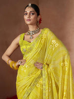 Saree Mall Women's Chiffon Lemon Yellow Embellished Designer Saree With Blouse Piece-SANVI1008