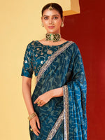 Saree Mall Women's Chiffon Teal Blue Embellished Designer Saree With Blouse Piece-SANVI2002