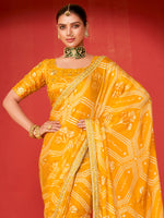 Saree Mall Women's Chiffon Yellow Embellished Designer Saree With Blouse Piece-SANVI2004