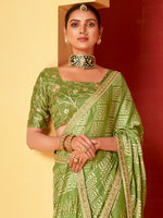 Saree Mall Women's Chiffon Light Green Embellished Designer Saree With Blouse Piece-SANVI2007