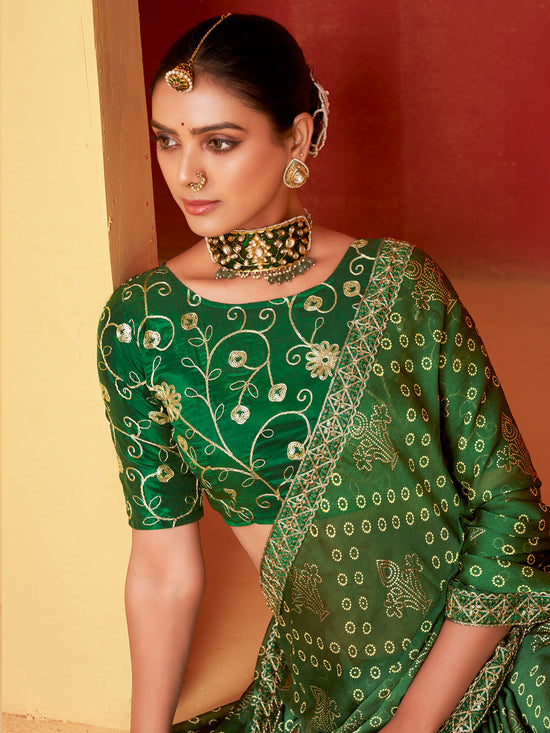 Saree Mall Women's Chiffon Green Embellished Designer Saree With Blouse Piece-SANVI2008