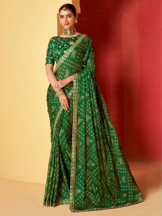 Saree Mall Women's Chiffon Green Embellished Designer Saree With Blouse Piece-SANVI2008