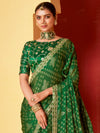 Saree Mall Women's Chiffon Green Embellished Designer Saree With Blouse Piece-SANVI2008