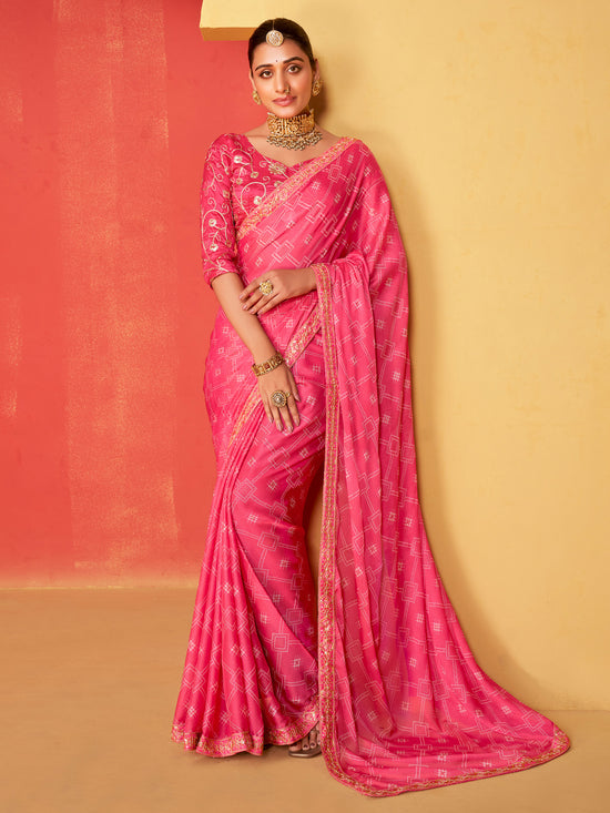 Saree Mall Women's Chiffon Pink Embellished Designer Saree With Blouse Piece-SANVI2009