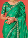 Saree Mall Women's Chiffon Teal Green Embellished Designer Saree With Blouse Piece-SANVI2010