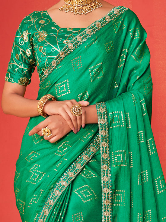 Saree Mall Women's Chiffon Teal Green Embellished Designer Saree With Blouse Piece-SANVI2010