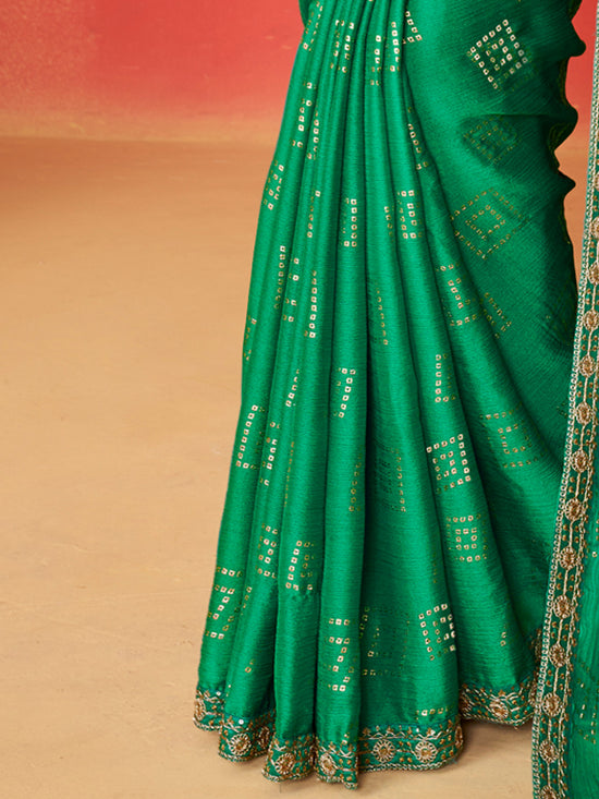 Saree Mall Women's Chiffon Teal Green Embellished Designer Saree With Blouse Piece-SANVI2010