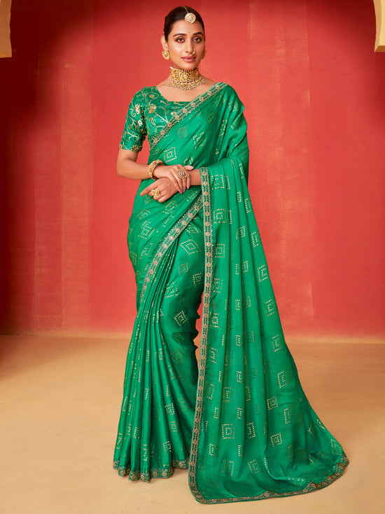 Saree Mall Women's Chiffon Teal Green Embellished Designer Saree With Blouse Piece-SANVI2010