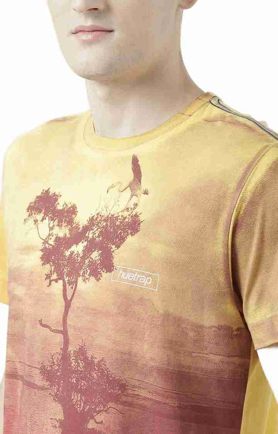 Huetrap Yellow Mens Short Sleeve Graphic Printed Tshirt-HT17MKGRAYLW00628