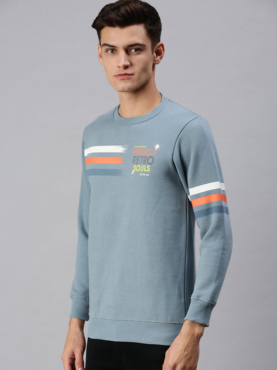 Men Graphic Print Blue Sweatshirt-SCAW22-Blue