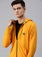 Men Hooded Solid Yellow Sweatshirt-SCPW140-Mustard