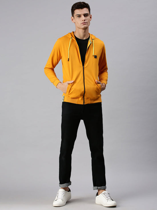 Men Hooded Solid Yellow Sweatshirt-SCPW140-Mustard