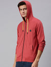 Men Hooded Solid Red Sweatshirt-SCPW140-Rust