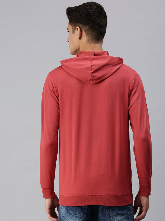 Men Hooded Solid Red Sweatshirt-SCPW140-Rust