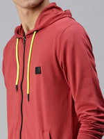 Men Hooded Solid Red Sweatshirt-SCPW140-Rust