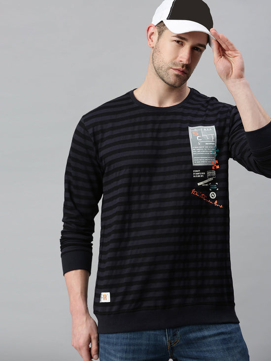 Men Striped Black Sweatshirt-SCPW216-Black