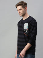 Men Striped Black Sweatshirt-SCPW216-Black