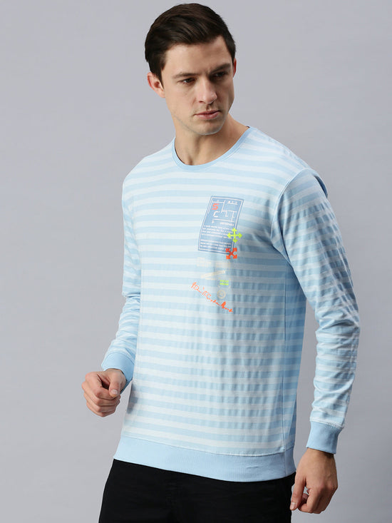 Men Striped Blue Sweatshirt-SCPW216-Blue