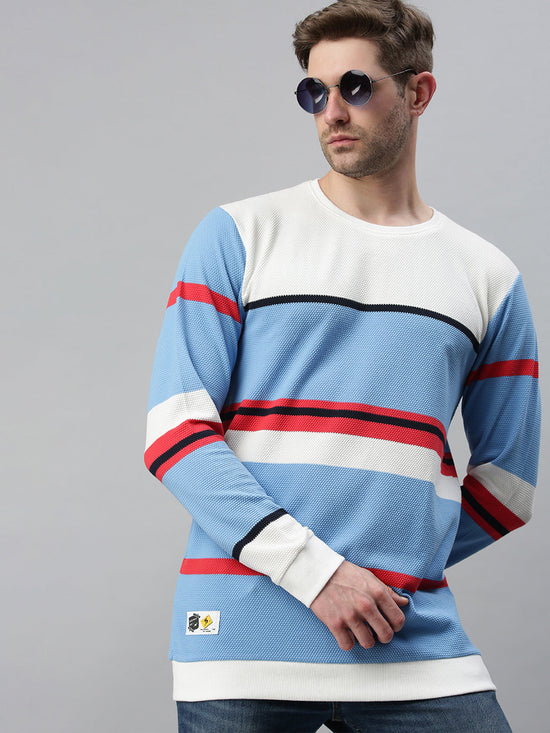 Men Striped Blue Sweatshirt-SCPW235-Bluewhite