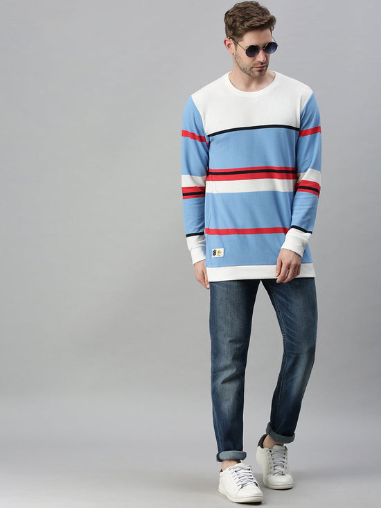 Men Striped Blue Sweatshirt-SCPW235-Bluewhite