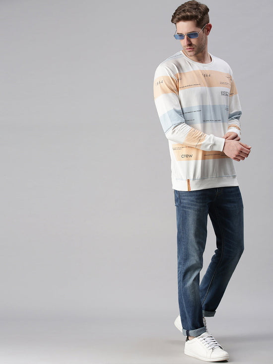 Men Striped White Sweatshirt-SCPW253-Whiteorange