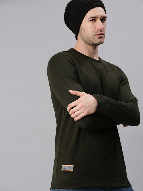 Men Printed Olive Sweatshirt-SCPW262-Darkgreen