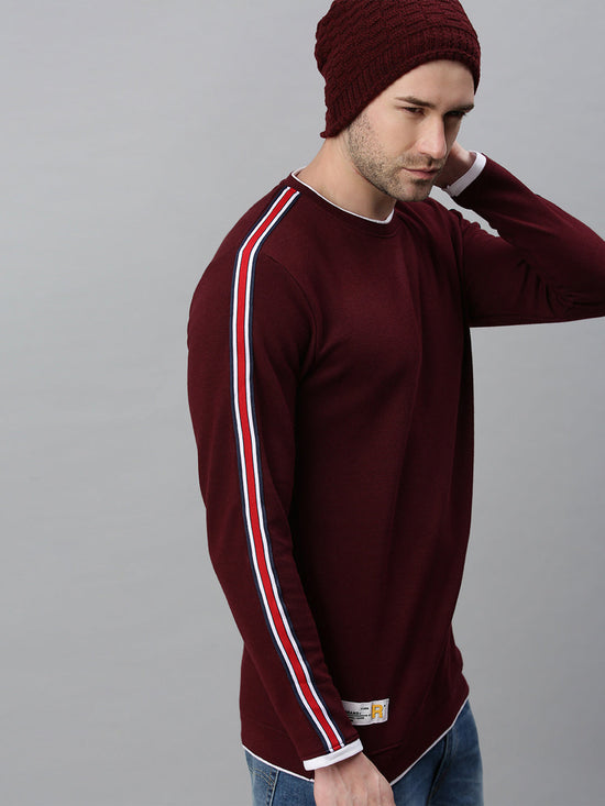 Men Striped Maroon Sweatshirt-SCPW275-Maroon