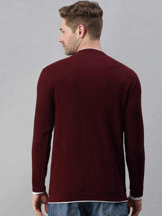 Men Striped Maroon Sweatshirt-SCPW275-Maroon