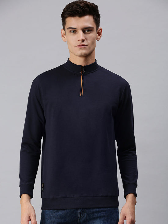 Men Solid Blue Sweatshirt-SCPW300-Navy