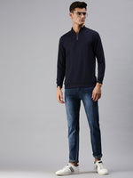 Men Solid Blue Sweatshirt-SCPW300-Navy