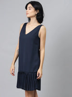 Navy Pleated Frill Hem Dress