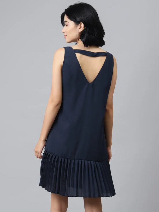 Navy Pleated Frill Hem Dress