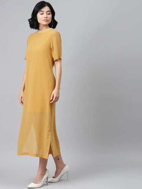 Mustard Sheer Sheath Dress with Inner