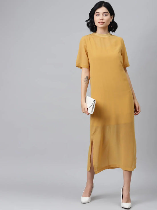 Mustard Sheer Sheath Dress with Inner