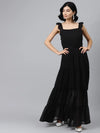 Black Frilly Straps Tiered Maxi Dress